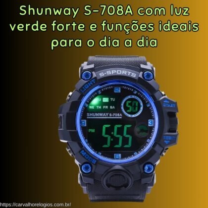 Shunway S-708A com luz verde forte e funções ideais para o dia a dia Shunway S-708A com luz verde forte e funções ideais para o dia a dia