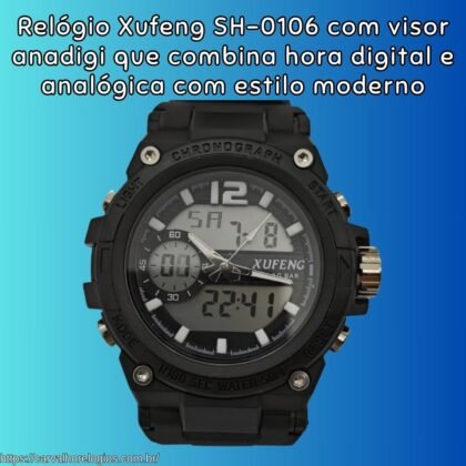 Relógio Xufeng SH-0106 com visor anadigi que combina hora digital e analógica com estilo moderno Relógio Xufeng SH-0106 com visor anadigi que combina hora digital e analógica com estilo moderno