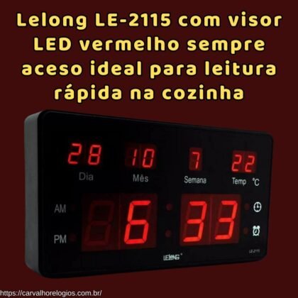 Lelong LE-2115 com visor LED vermelho sempre aceso ideal para leitura rápida na cozinha Lelong LE-2115 com visor LED vermelho sempre aceso ideal para leitura rápida na cozinha